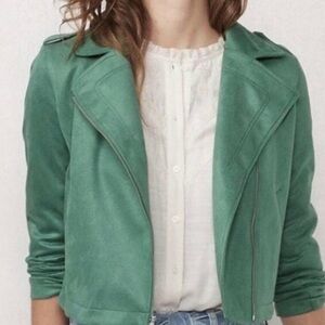 LC Lauren Conrad Green Suede Women's Moto Jacket Size M Full Zipper